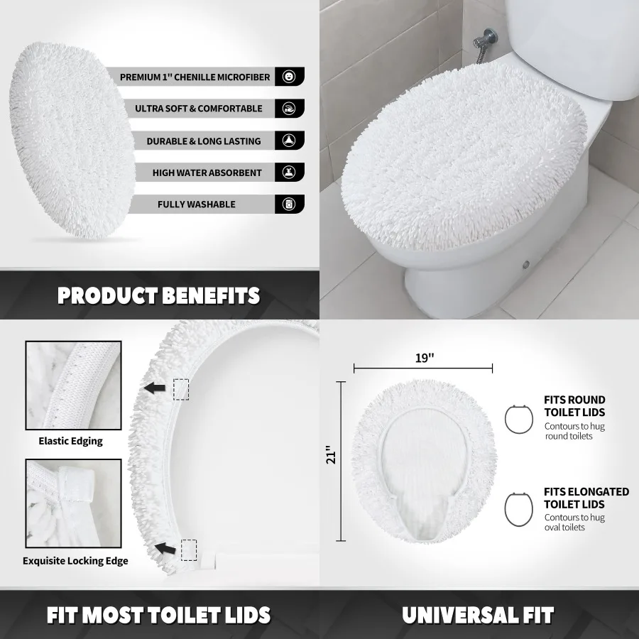 

TREETONE Shaggy Chenille Bathroom Toilet Lid Cover Ultra Soft Plush Seat Covers for Home Bathroom Fluffy Absorbent Cushioning F