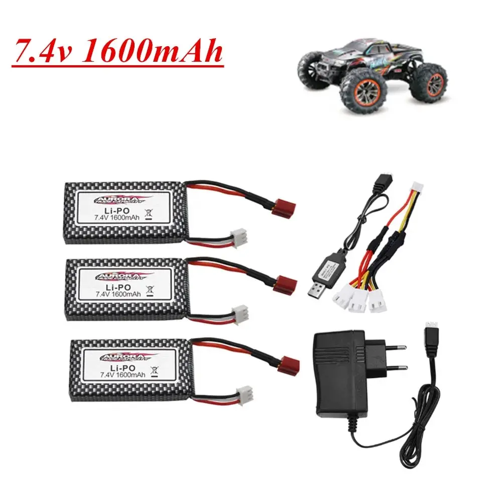 7 4v battery For xlh 9125 Remote Control Car Spare Parts 7.4v 1600mah Lipo Battery T Plug For 9125 RC Car Bateria