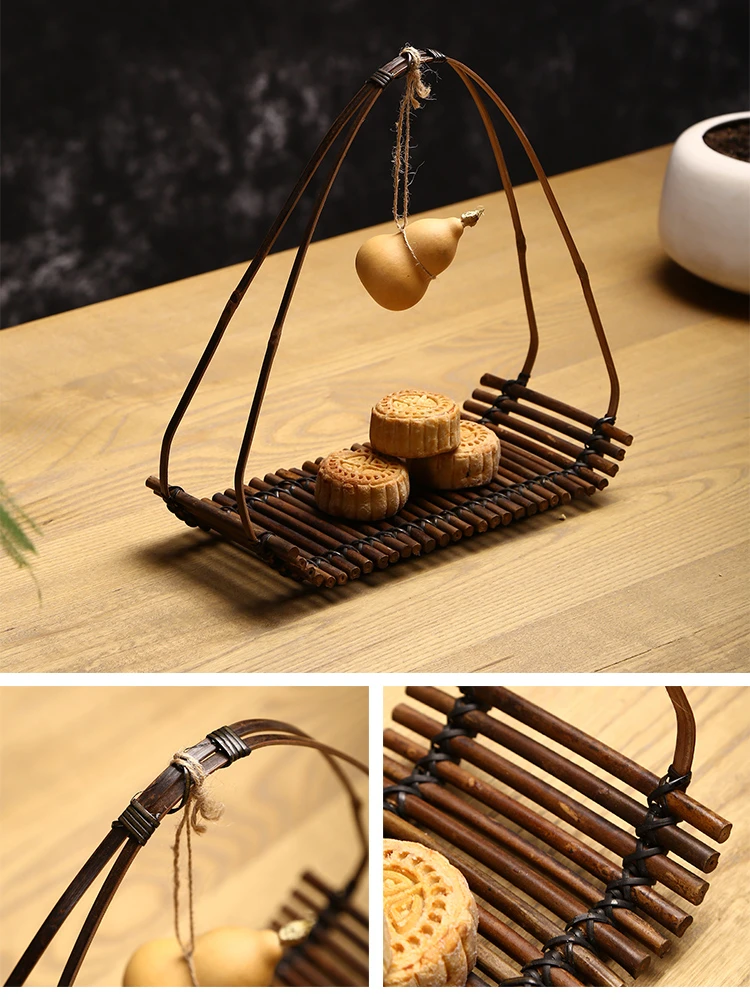 Fruit Basket Swing Plate Tea Ceremony Utensils Coaster Decoration Vintage Bamboo Woven Bamboo Plate Dim Sum Plate SpecialBamboo