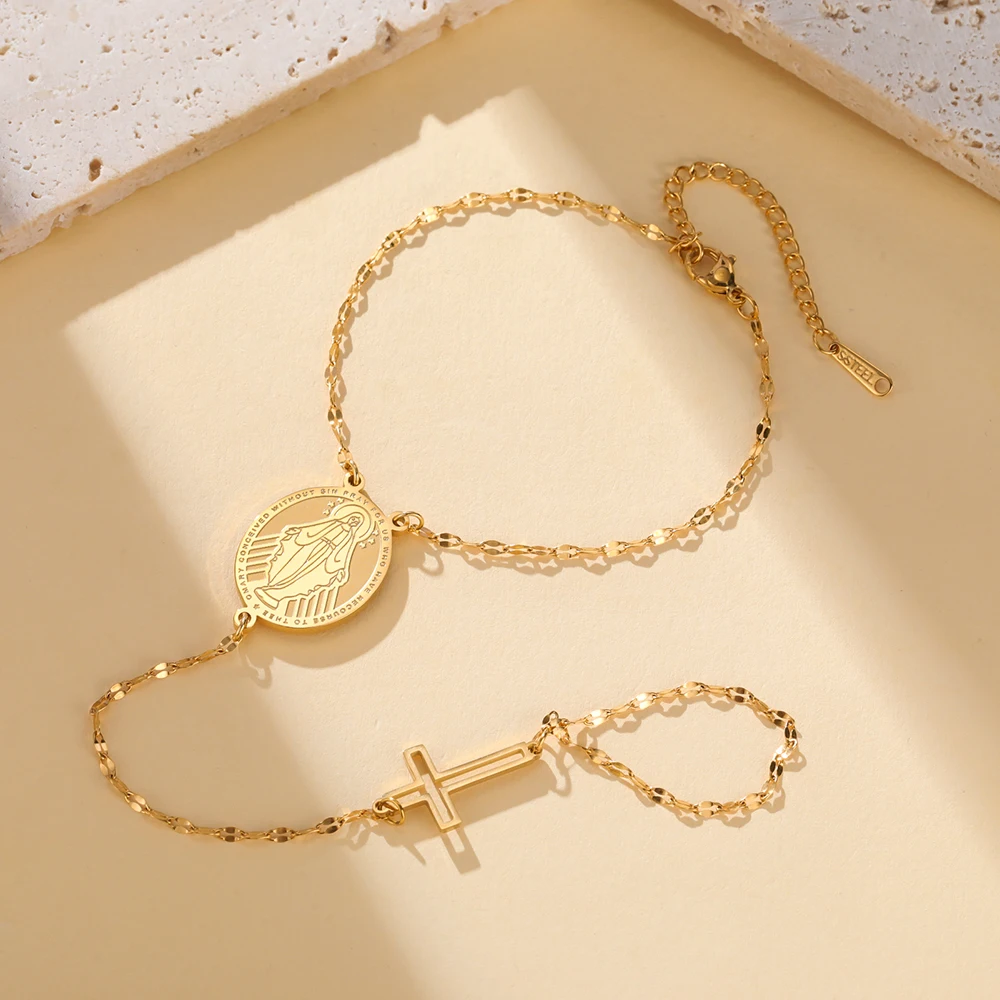 Dawapara Jungfrau Maria Handkette Kreuz Armband Religiöser christlicher Schmuck Weihnachtsgeschenk Edelstahl – Detail 8