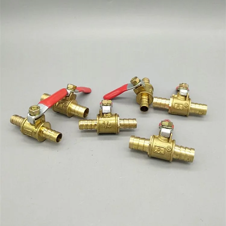 Válvula de mango rojo, manguera de latón en línea, agua, aceite, aire, Gas, combustible, válvula de bola de apagado, accesorios de tubería, 6mm,