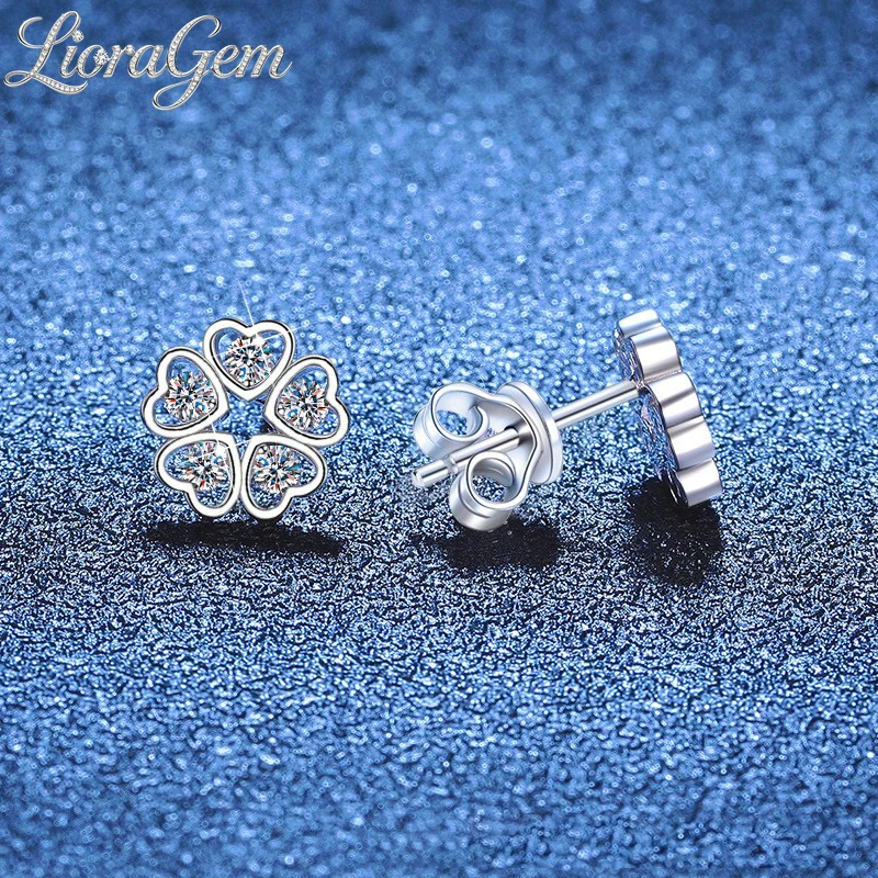 

Серьги-гвоздики LioraGem Simple для женщин, полностью инкрустированные муассанитом, в форме сердца и лепестка, маленькие, платиновые PT950