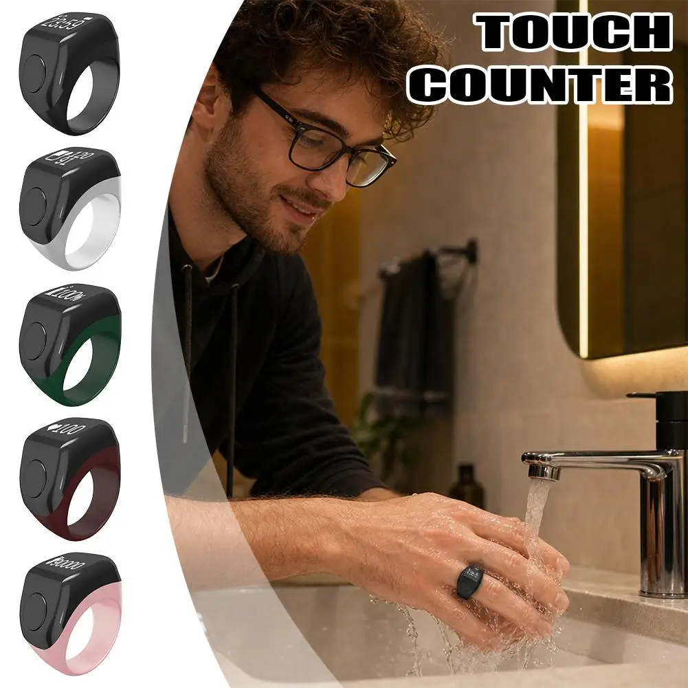 Smart Digital Tasbih Counter Ring 20mm, Rechargeable Electronic Zikr Counter with Time Display,Finger Counting Device for Prayer