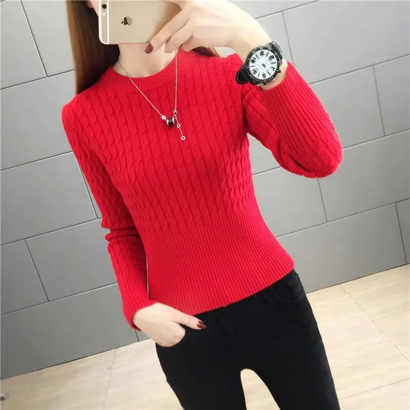 2024 Autumn and Winter New Women\'s Top Trendy Women\'s Sweater Fashion Contrast Color Knitted Sweater Women\'s Slim Fit Pullovers