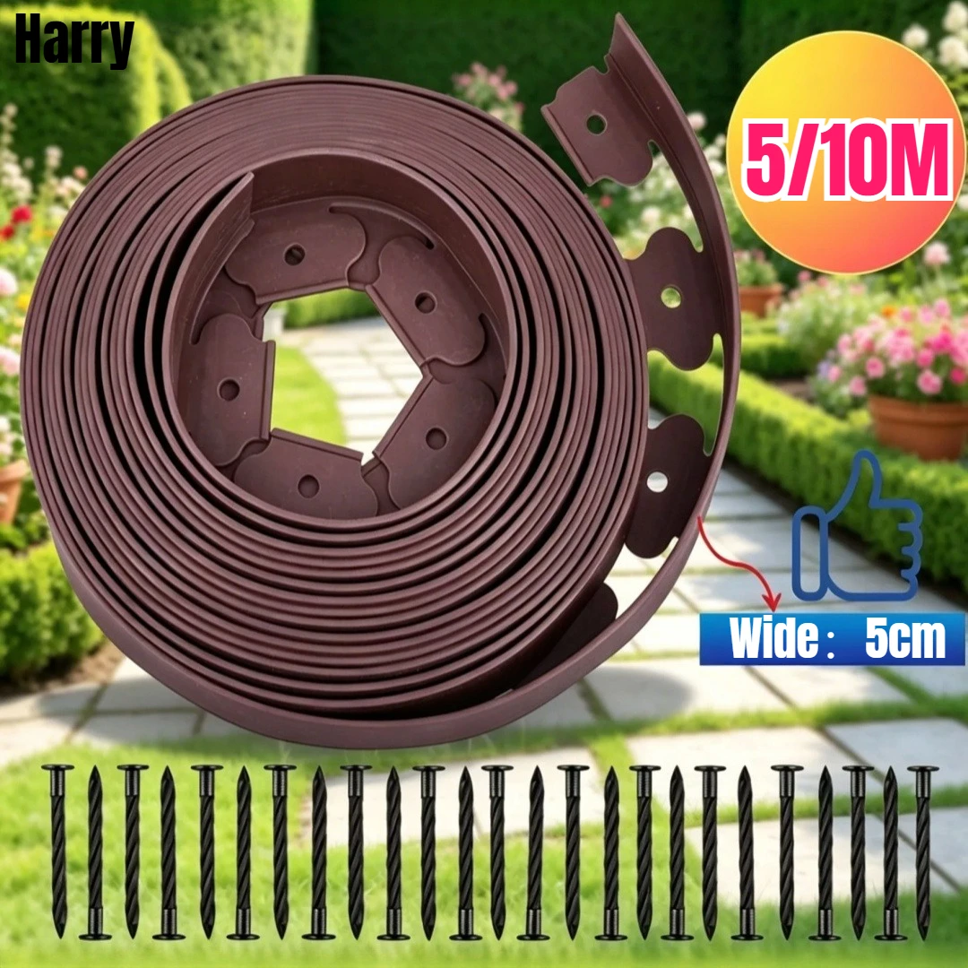 Flexible Lawn Edging Kit with Stake Plastic Landscape Garden Barrier Grass Stone Isolation Strip for Yard Flower Bed Landscaping