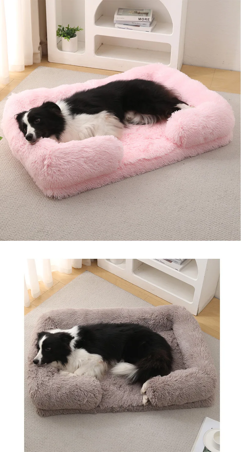 Großes Hundebett, Plüsch-Hundebett, Winter-Plüschbett, Verdicktes Hundeschlafbett, Sofa, Abnehmbare Auflage, Hundebett für Kleine und Große Hunde, Quadratischer Hundezwinger – Detail 9