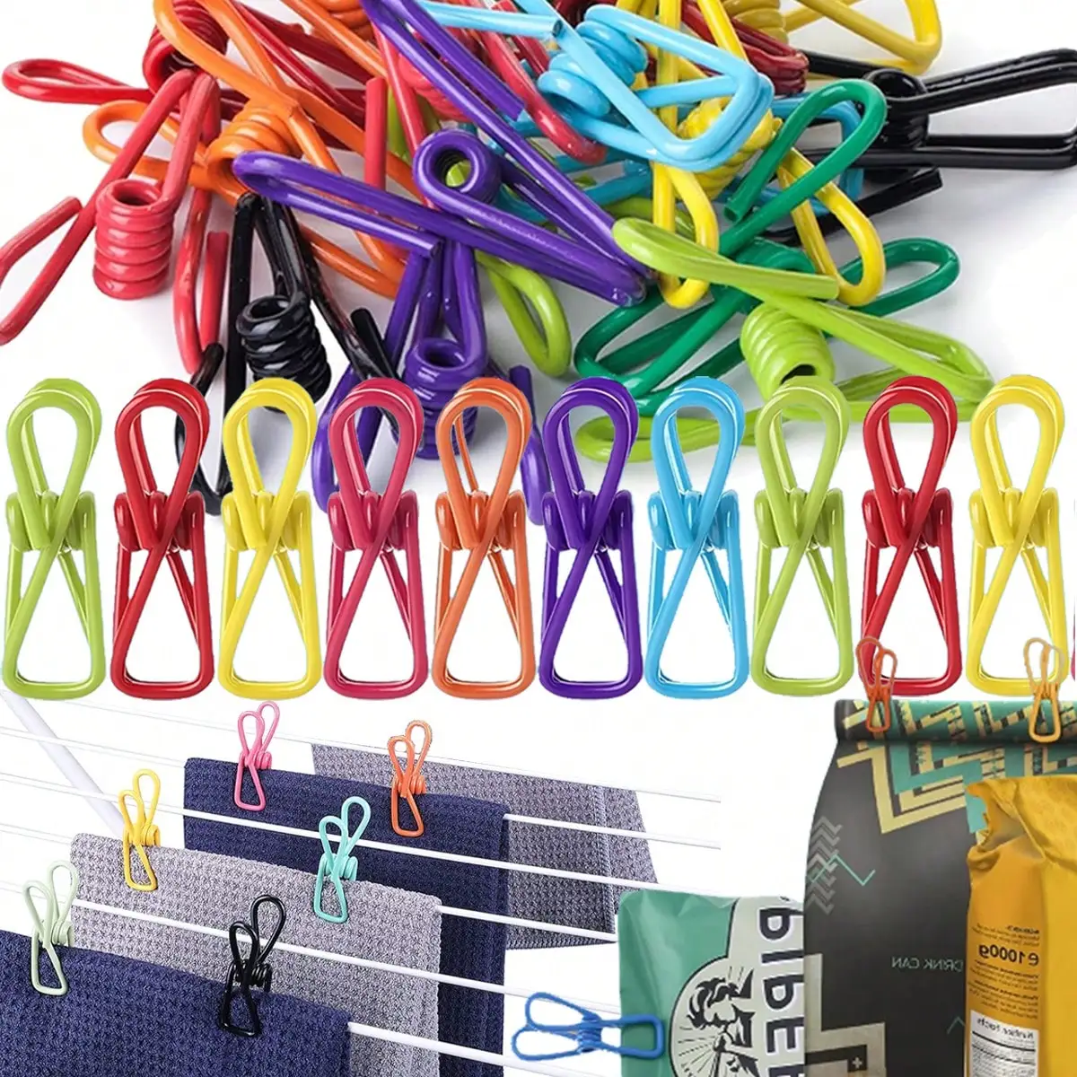 5-20Pcs Clothes Drying Securing Clips Metal Stainless Steel Multi Colors Clips Food Clamps Clothes Pins Photo Pendant Clips