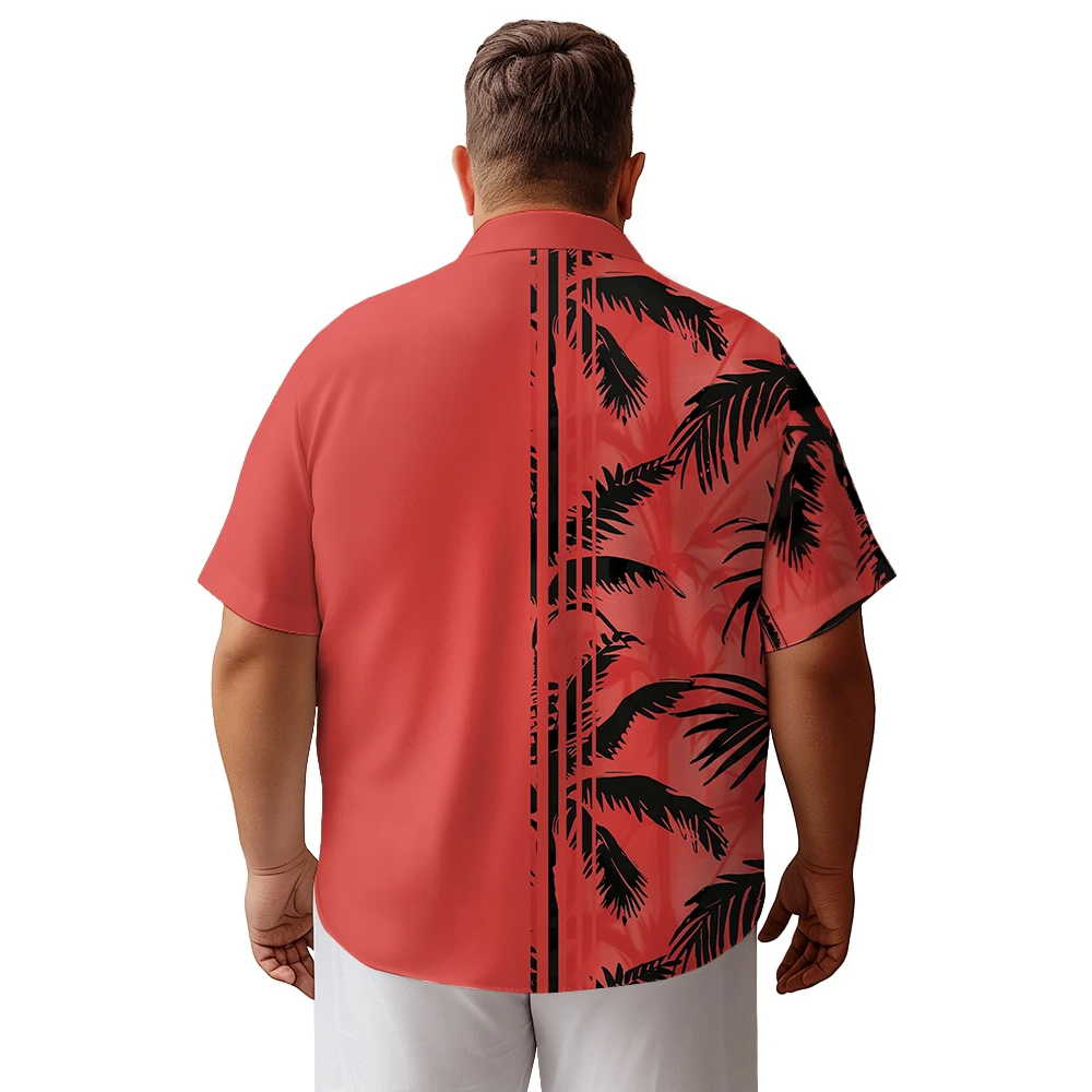 2024 new  Men's shirts plus size White coconut tree with tangerine base printed clothing casual short-sleeved