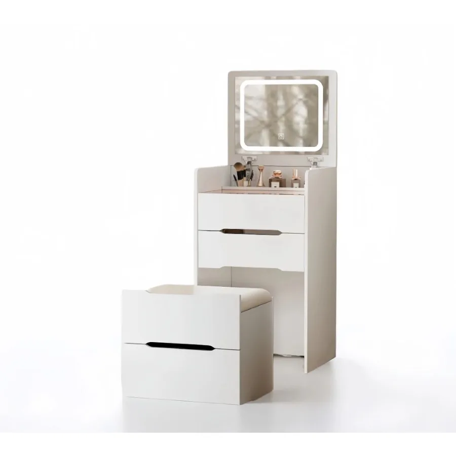 

48CM 3 in 1 Vanity Desk with Plip Top Mirror Small Make Up Vanity Set with Visible Glass Desktop Compact Makeup Vanity with 3 D