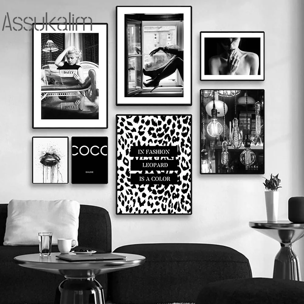 

Fashion Wall Art Leopard Print Pictures Vintage Photos Canvas Poster Black and White Art Prints Nordic Posters Home Decoration