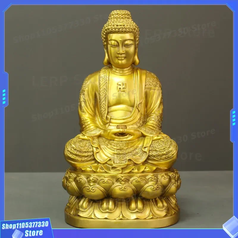 Brass Sakyamuni Buddha Statue Home Living Room Decor Copper Temple Offering Ornament Office Decoration Religious Figurine Art