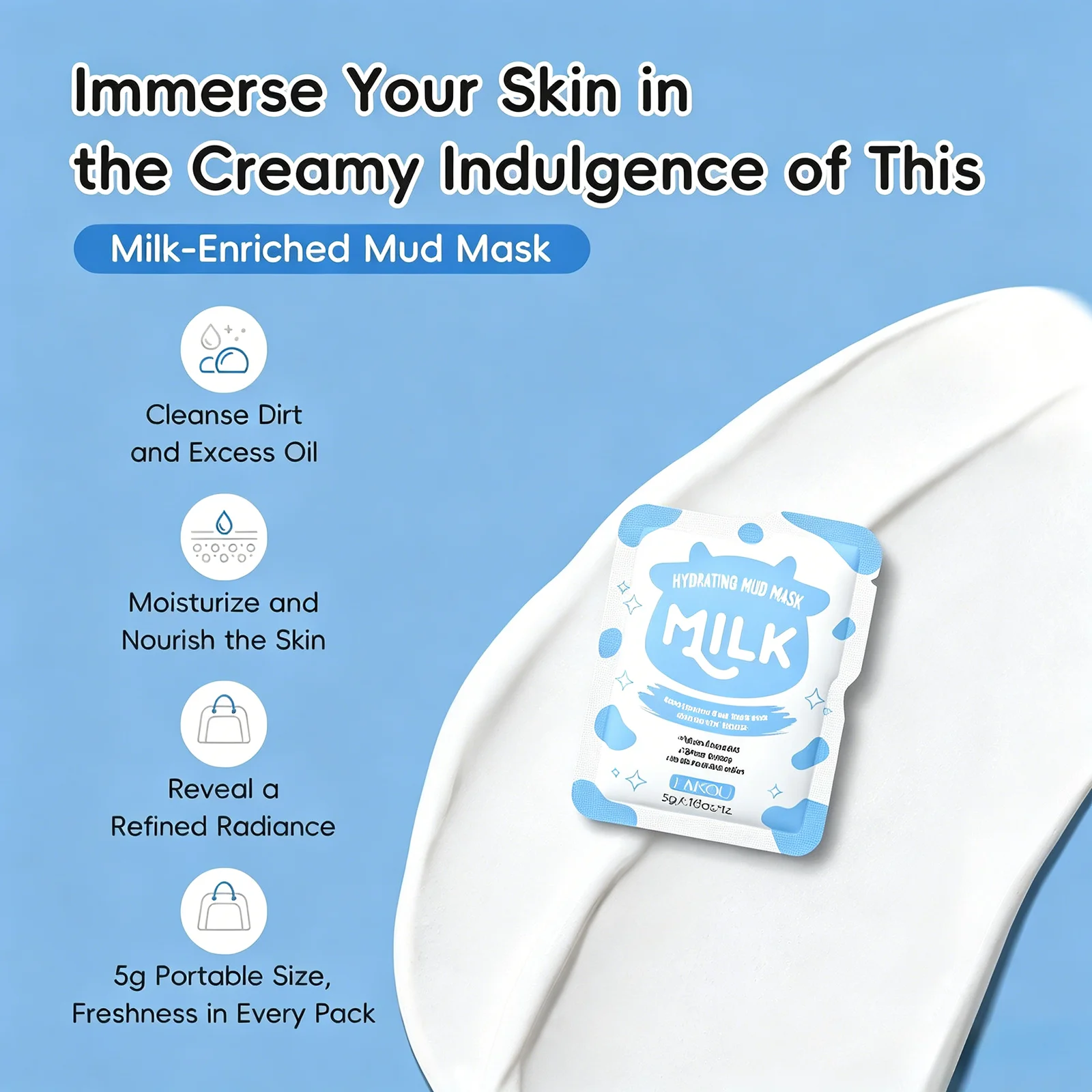 LAIKOU Milk Hydrating Mud Mask 5g Portable Single Pack Clean Oil Moisturizing Nourish Facial Clay Mask Travel Skin Care