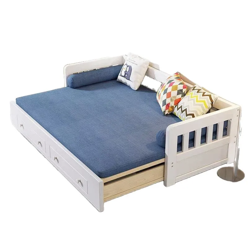 

Foldable sofa bed solid wood multi-functional small apartment, linen living room push-pull simple double dual-purpose sofa