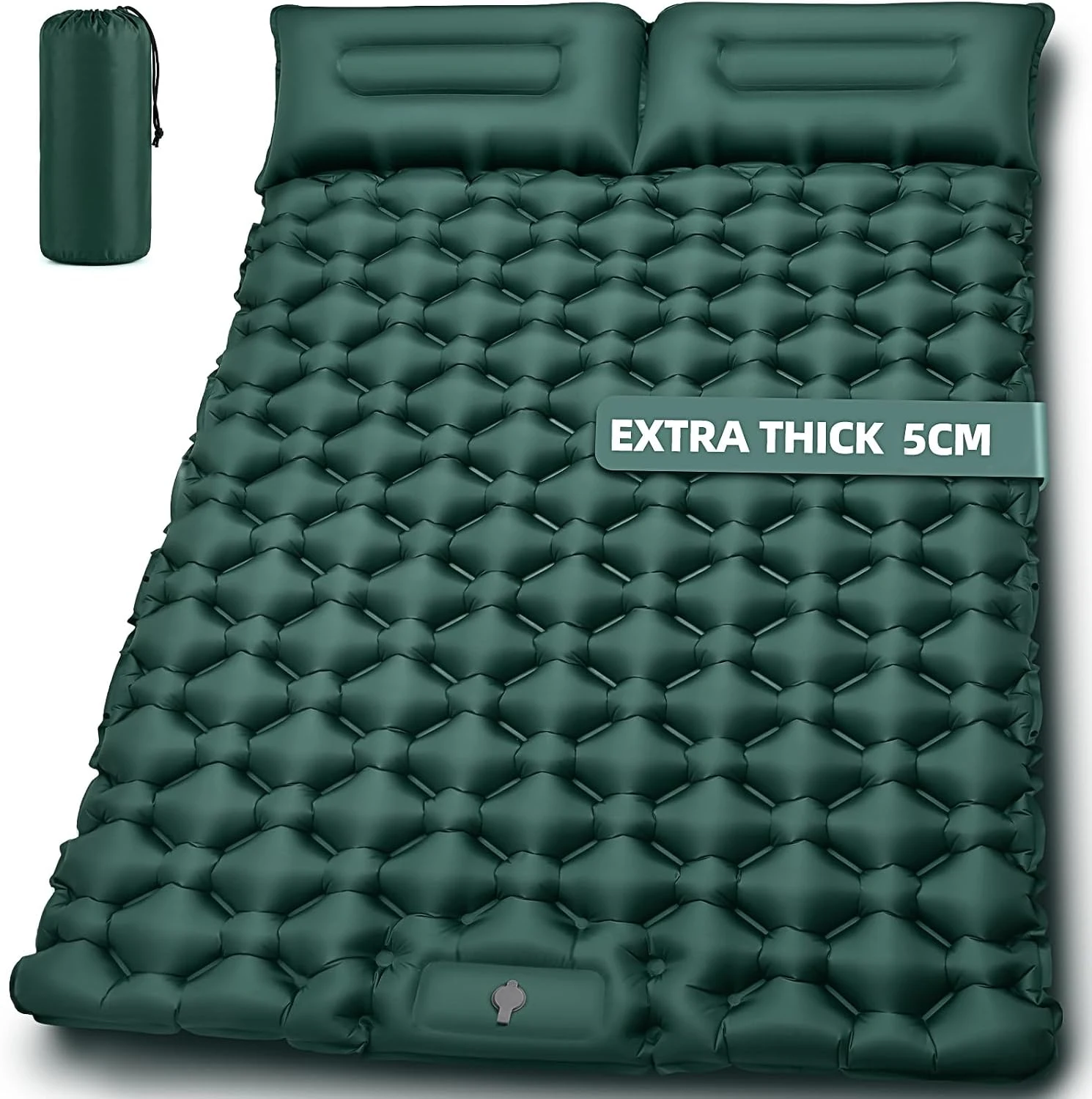 Double Camping Sleeping Pad,  2 Person Inflatable Sleeping Pad with Built-in Foot Pump & Pillow, Self Inflating Camping Mattress