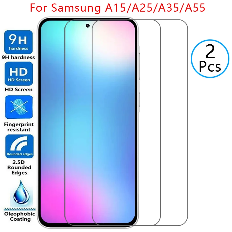 Funda para teléfono Samsung Galaxy A55 A35 A25 A15 4G 5G, vidrio templado para A15 25 35 55 15A 25A 35A 55A 5G A355G, cubierta trasera Samsung