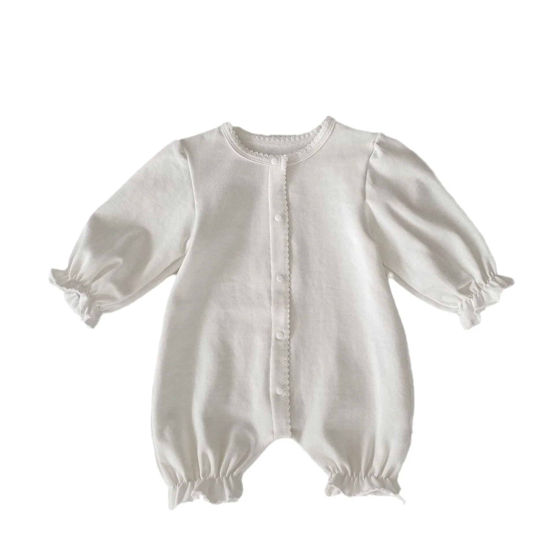 

Girls Full Sleeve Solid Color One-pieces Infant Single-breasted Jumpsuits Toddler Newborn Romper 2025 Autumn Spring Kids Baby