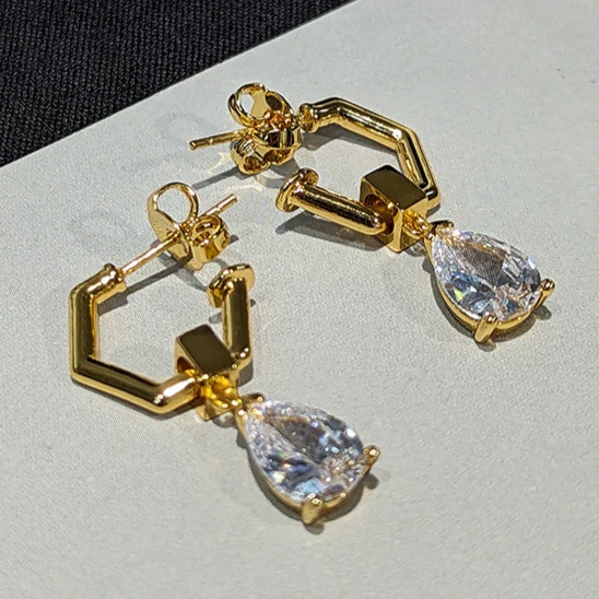 

Fashion Chic Transparent Crystal Gold Earrings Women High Quality Everyday Jewelry Accessories