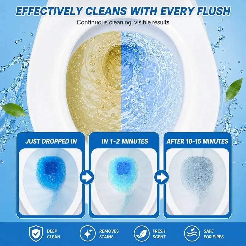 Automatic Toilet Bowl Cleaner Tablets, Long‑Lasting Blue Cleaning Blocks, Stain‑Removing Deodorant for Fresh Bathroom Odor view 5