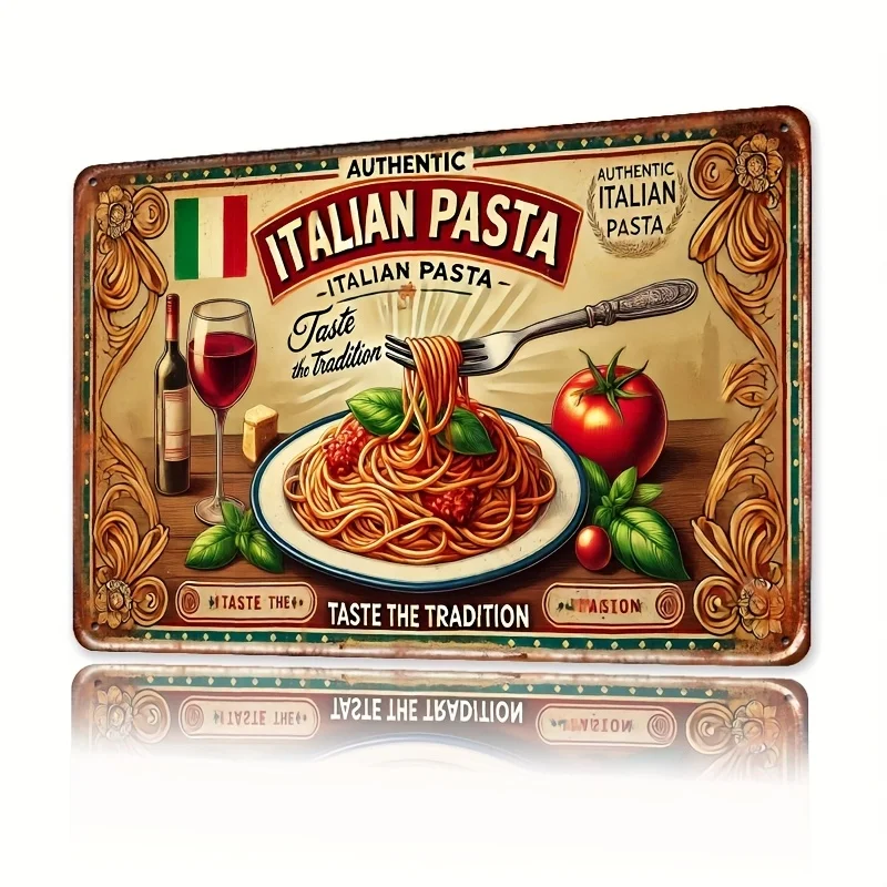 Vintage Italian Pasta & Wine Metal Wall Sign -  Rustic Iron Art with 