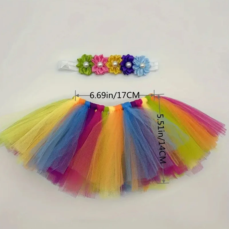 Rainbow Baby Tutu & Headband Set – Perfect Photography Prop for Special Occasions, Soft Polyamide Material, Ideal Gift, Ages 0-3 image 2