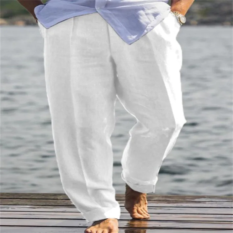Men's Linen Youth Diagonal Pocket Solid Color Loose Casual Comfortable Breathable Outdoor Trousers