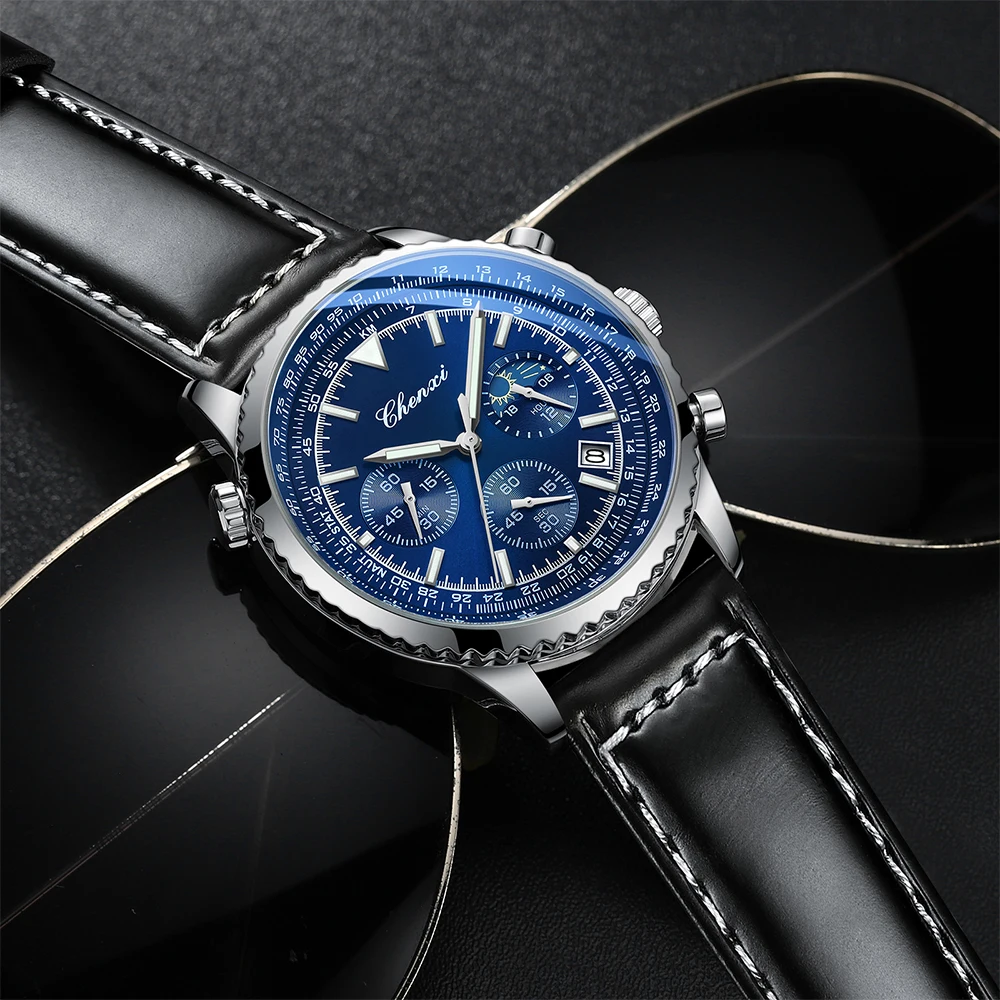CHENXI Fashion Business Watches For Man Round Dial Black Leather Band Men's Watches Luminous Waterproof Man Watch