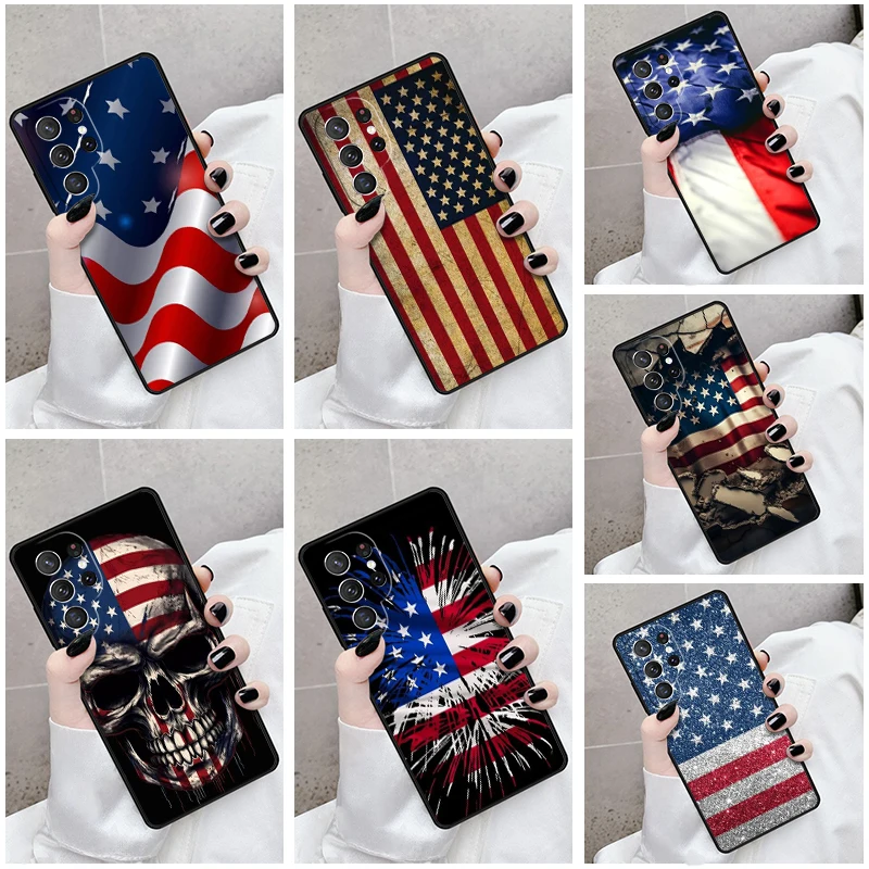 Phone Case For Samsung Galaxy S24 S23 S21fe S22 Ultra Plus Note 10 20 S8 S9 S10 Cover USA American Flag