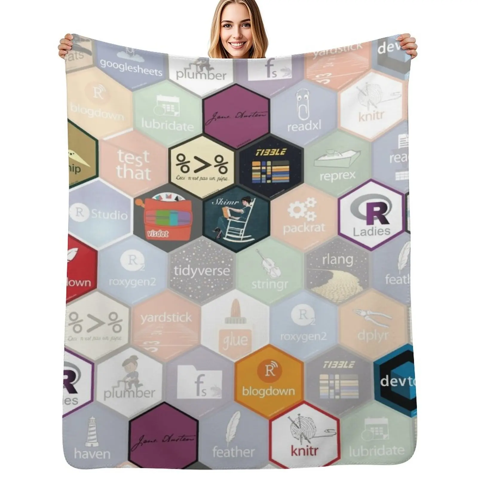 R hex design (large hexes) Throw Blanket Plush Fuzzy Cozy Blanket for Couch Sofa