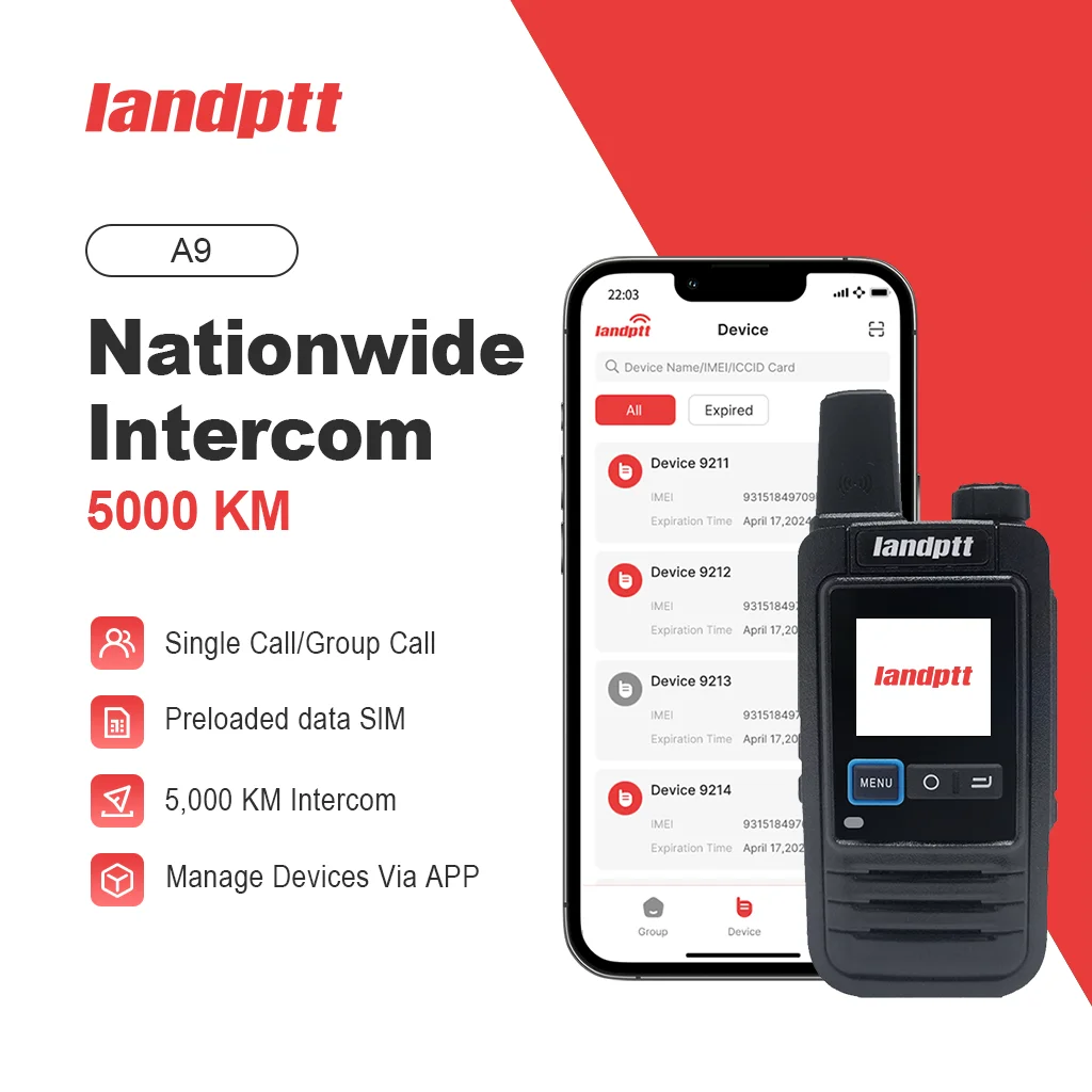 Landptt Walkie Talkie 4G POC Network Long Range Unlimited Talk APP إدارة ذكية مع مجموعات غير محدودة