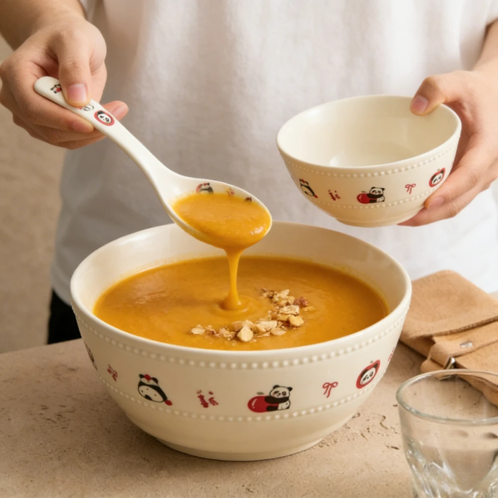 

Креативная милая керамическая миска в форме панды, высококачественная домашняя посуда для супа и лапши, расписанная под глазурью, для фруктов и салатов