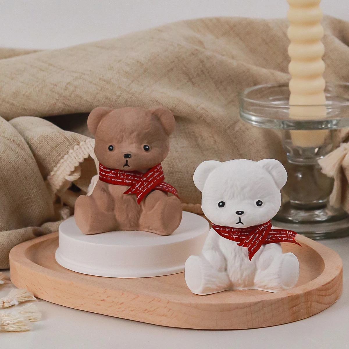 Diy Smiling Teddy Bear Silicone Candle Mold 3D Animal Soap Resin Craft Plaster Making Kit Handmade Ice Cube Mold Home Decor Gift