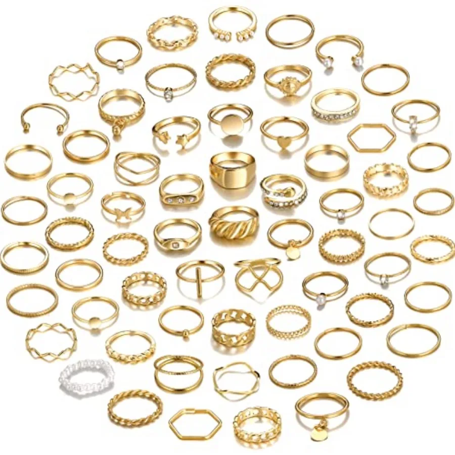 YEEZII 68 Pcs Gold Knuckle s t  Women, Stackable Boo Joint Finr  s Silver ollow Carved Crystal Stac  Pack  Gift