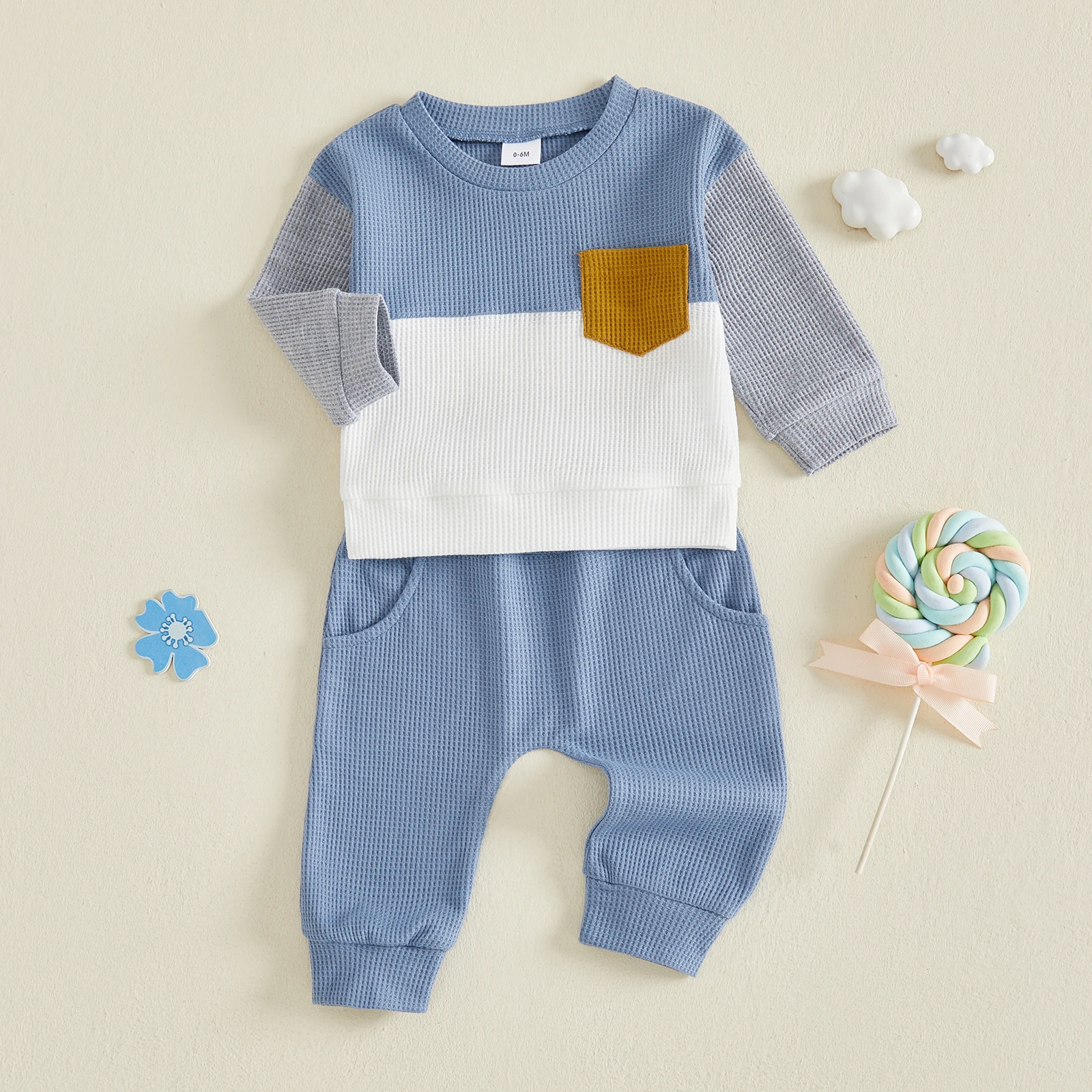Boys 2piece Fall Outfit Set Long Sleeve Contrast Color Sweatshirt with Sweatpants Casual Boys Autumn Clothes Set