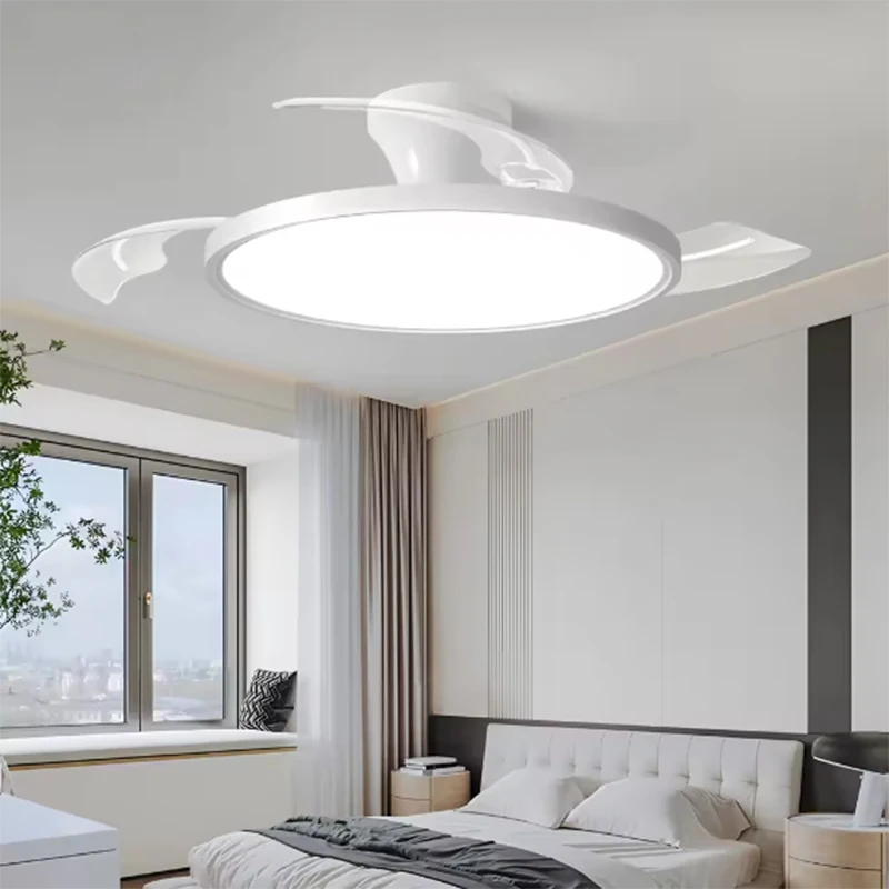 New ultra-thin chandelier fan LED Invisible ceiling fan with light 3 folding blades Pendant Light kitchen living room office