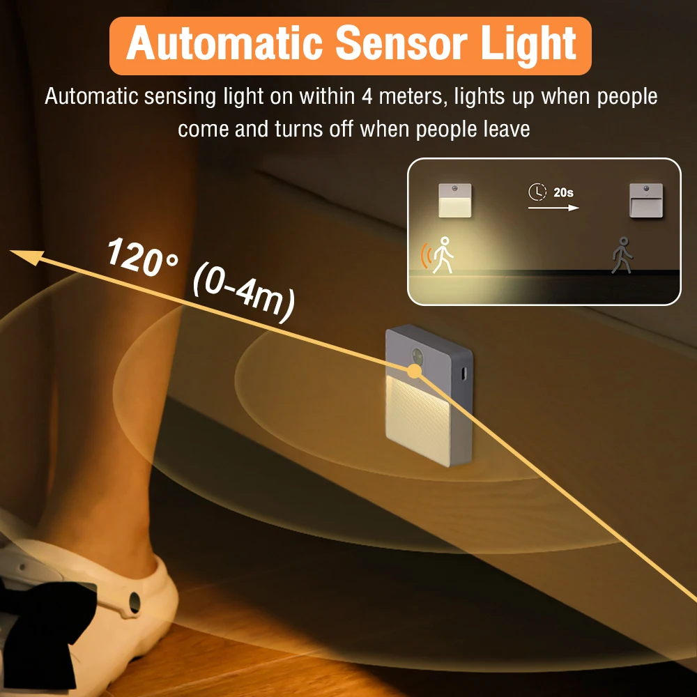 LED Motion Induction Wall Light Multi-color USB Carregamento Magnetic Body Sensor Night Light Energy Saving Home Emergency Lighting