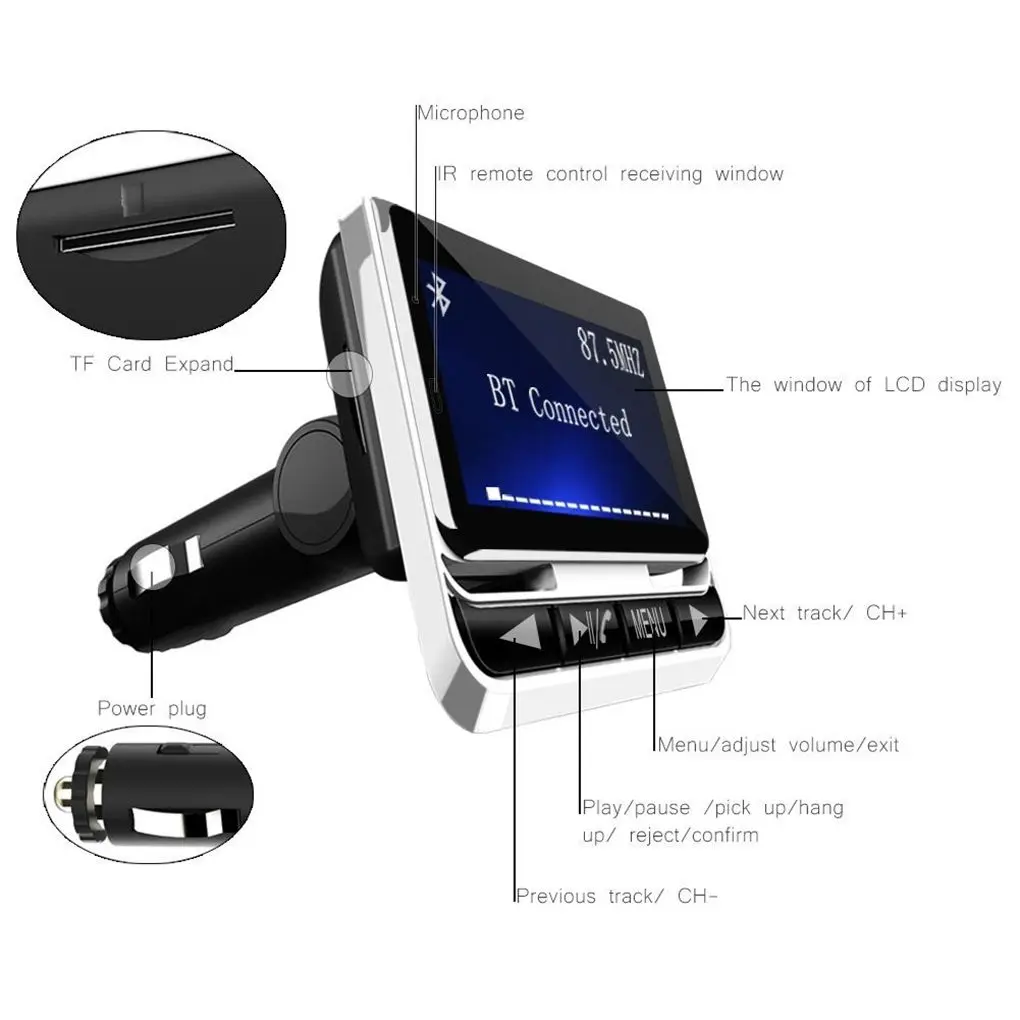 FM12B 1.44 Inch LCD Bluetooth Car MP3 Player Handsfree Wireless FM Transmitter Radio Adapter USB Car Charger Remote Control - Image 5