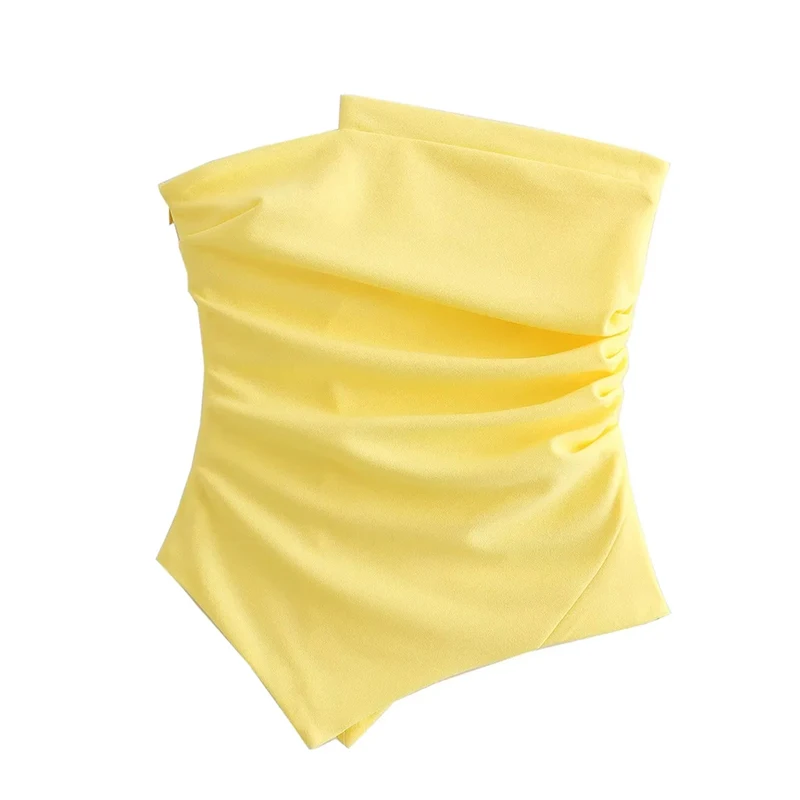 Asymmetrical Strapless Top Lemon Yellow Women Sleeveless Lady Female Clothes Slim Fit Suspenders Tube Top Off Shoulder