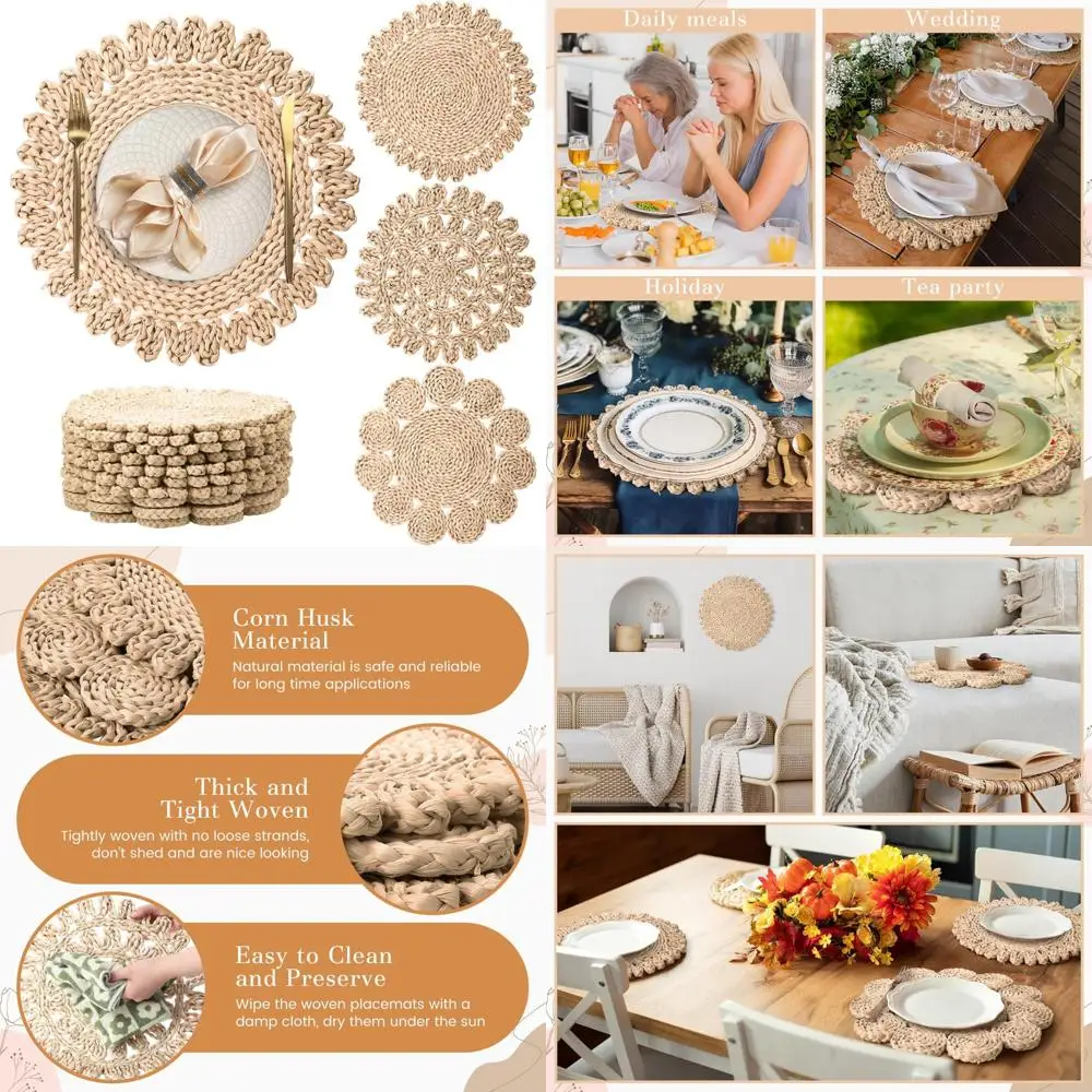 

Extra Large Round Rattan Placemats, 15 Inch Diameter, Natural Wicker, Bohemian Style, Rustic Farmhouse Decor, Perfect for Plate