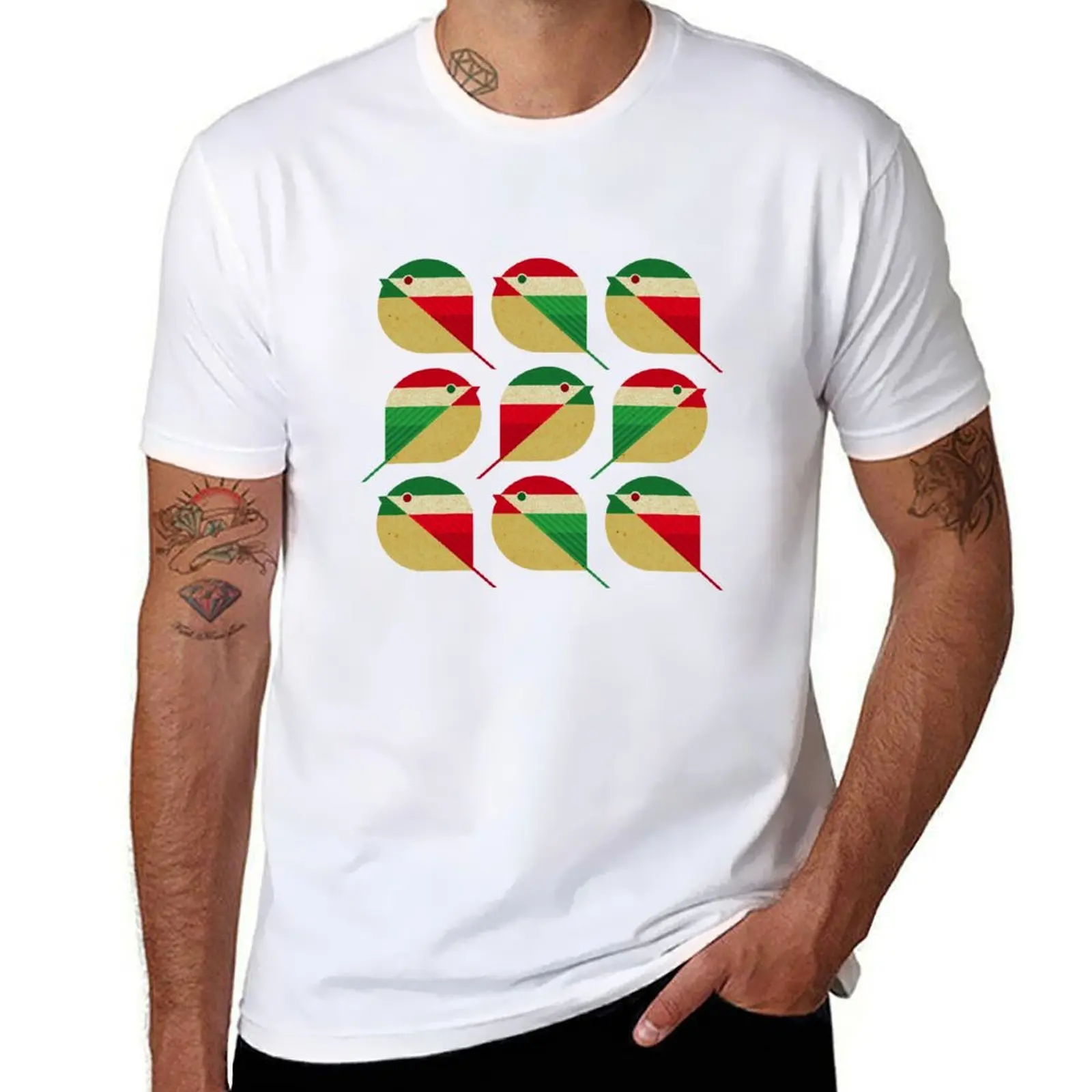 

Nine Chickadees - Red and Green T-Shirt t shirts for man pack white men t shirt cotton 100% anime tshirt T-Shirt