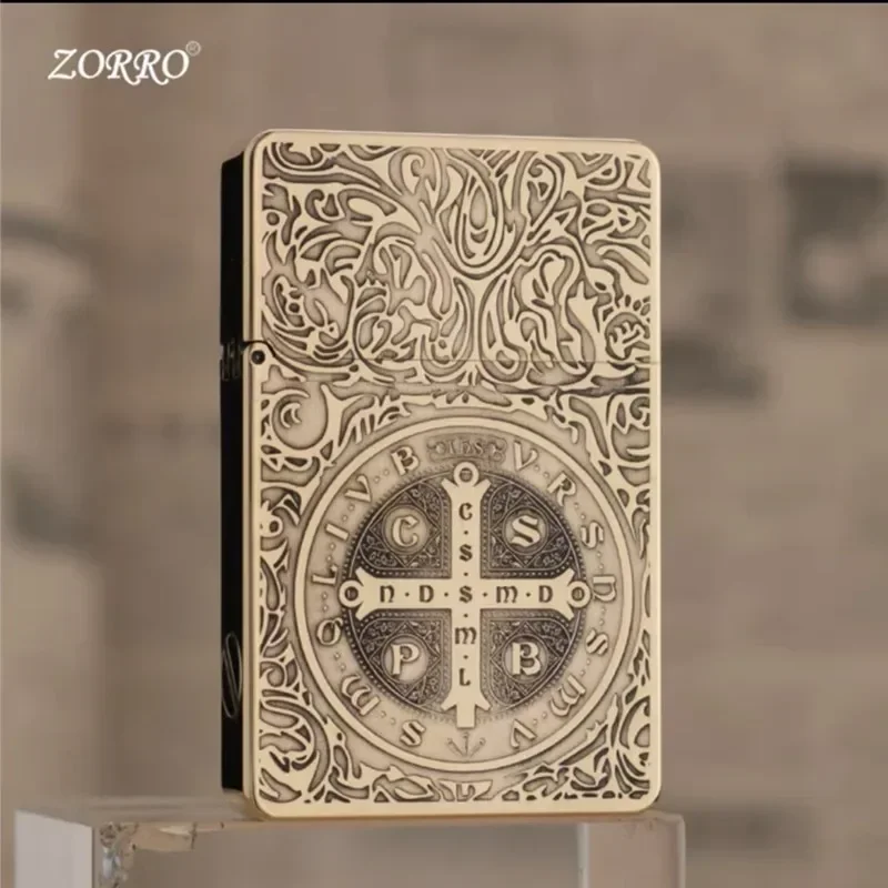 New Zorro Ultra-thin Armor Kerosene Lighter Brass Engraving All-in-one Machine Creative Personalized High-end Gift Collectible