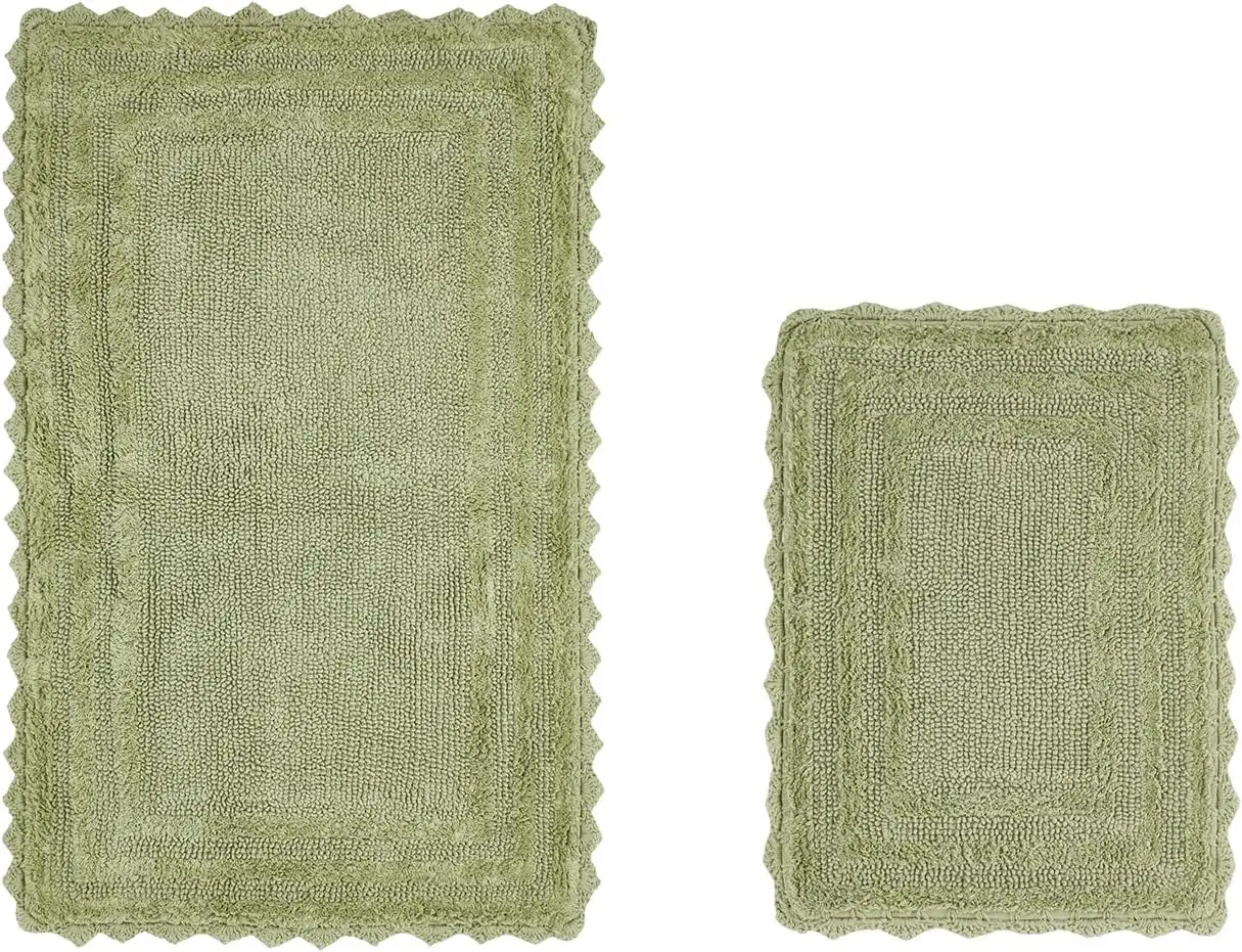 

Luxury 100% Cotton Bath Rug Set 2-Piece Sage, 17x24 & 21x34, Soft Absorbent