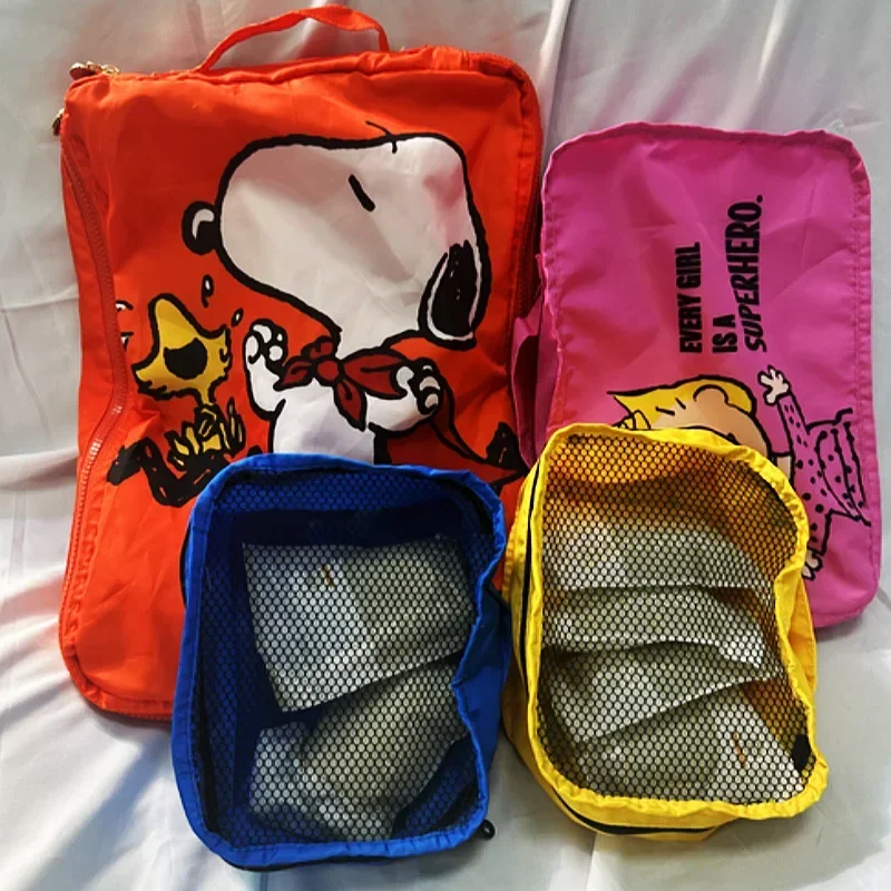 4 PCs Japanese Snoopy travel classified storage bag suitcase clothes shoes organizing bag cute cartoon cosmetic bag handbag