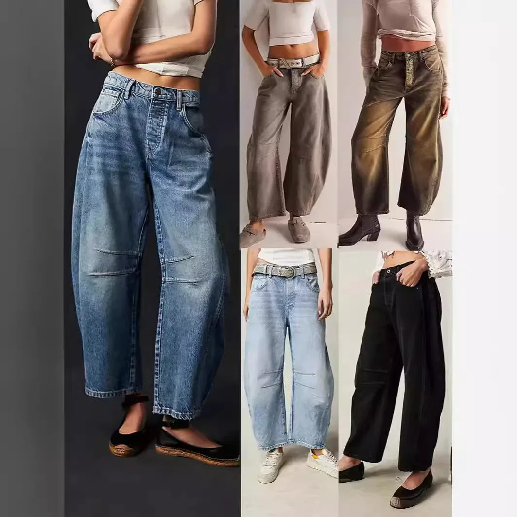 Mom Jeans Women Long Pants Casual Loose Denim Pants Blue Loose Elegant Pockets Y2k Straight Trousers Mid Waist 2024 Summer