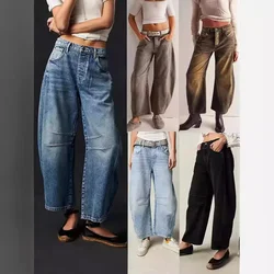 Mom-pantalones vaqueros largos para mujer, Vaqueros holgados informales con bolsillos elegantes, color azul, Y2k, rectos, de cintura media, verano 2024