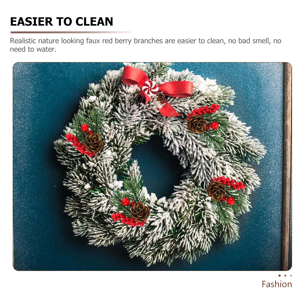 

15pcs Christmas Cuttings Pine Picks Needles Branches for Decorating Artificial Red Berries Plastic Cones Faux