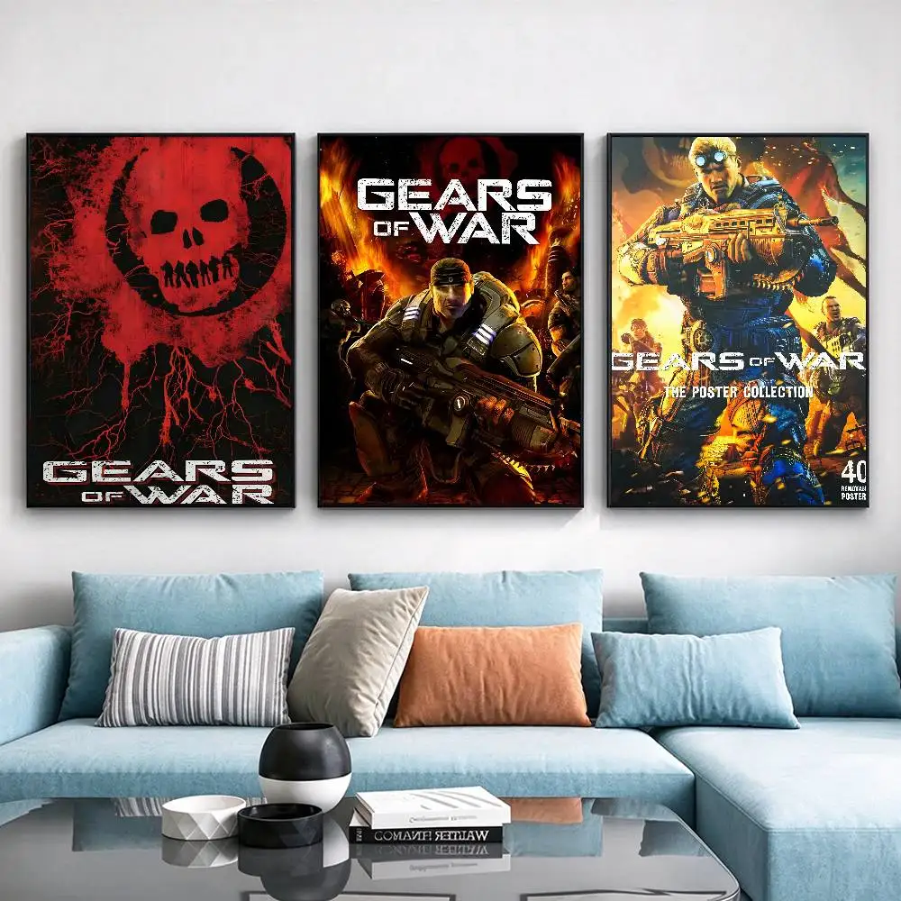 Game G-Gears of War E-Day Poster Waterproof Wall Art Sticker For Bar Living Room Vintage Decor High Quality Print