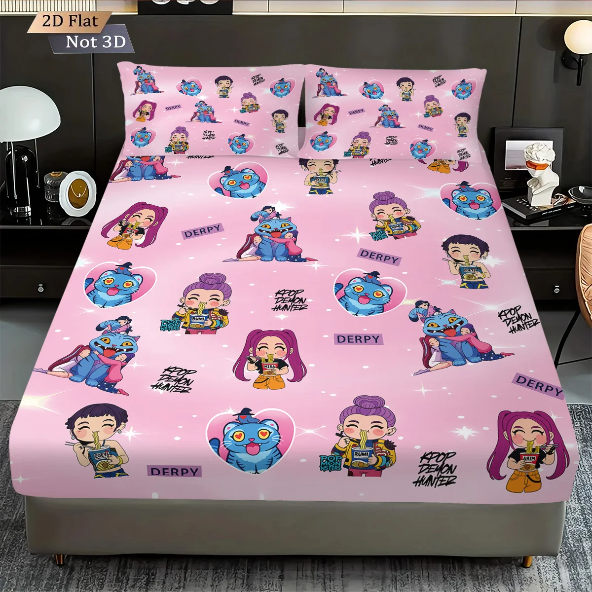 3 قطعة K-Pop شيطان الصيادين المطبوعة Chipless غطاء سرير مجموعة متعددة الحجم لينة غطاء السرير غرفة نوم الفراش الديكور آلة قابل للغسل