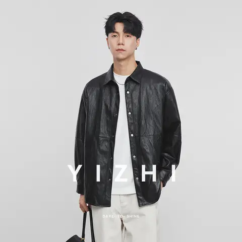 Herrjacka för affärsskinn Ytterkläder Racingjackor Herr Motorcykel Höst Lös Trend Flyg Avslappnad Läderjacka Herr 10 best sales läderjackor för män - №10