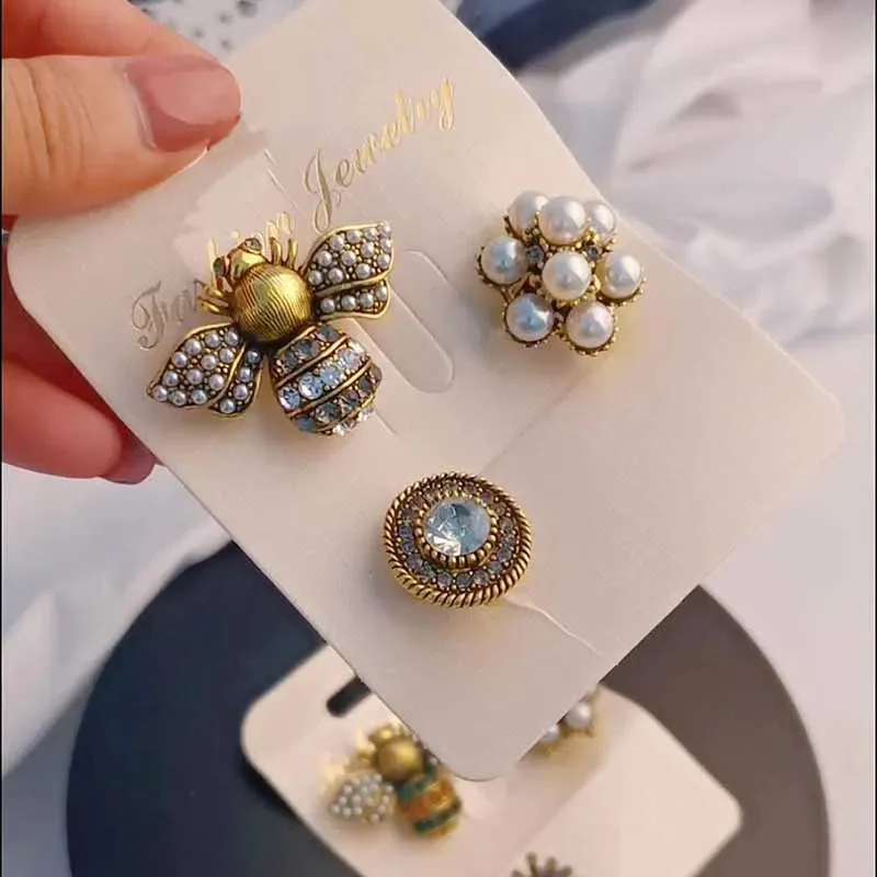 Korean 3pcs/set brooch pins bee pearl rhinestone brooch pins all-matching retro jewelry accessories for women