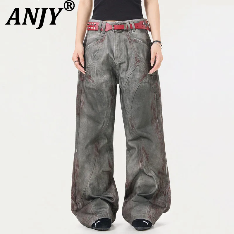 

ANJY, осенне-зимние новые женские винтажные модные джинсы с американской росписью, модные универсальные джинсовые брюки High Street Tide A11968
